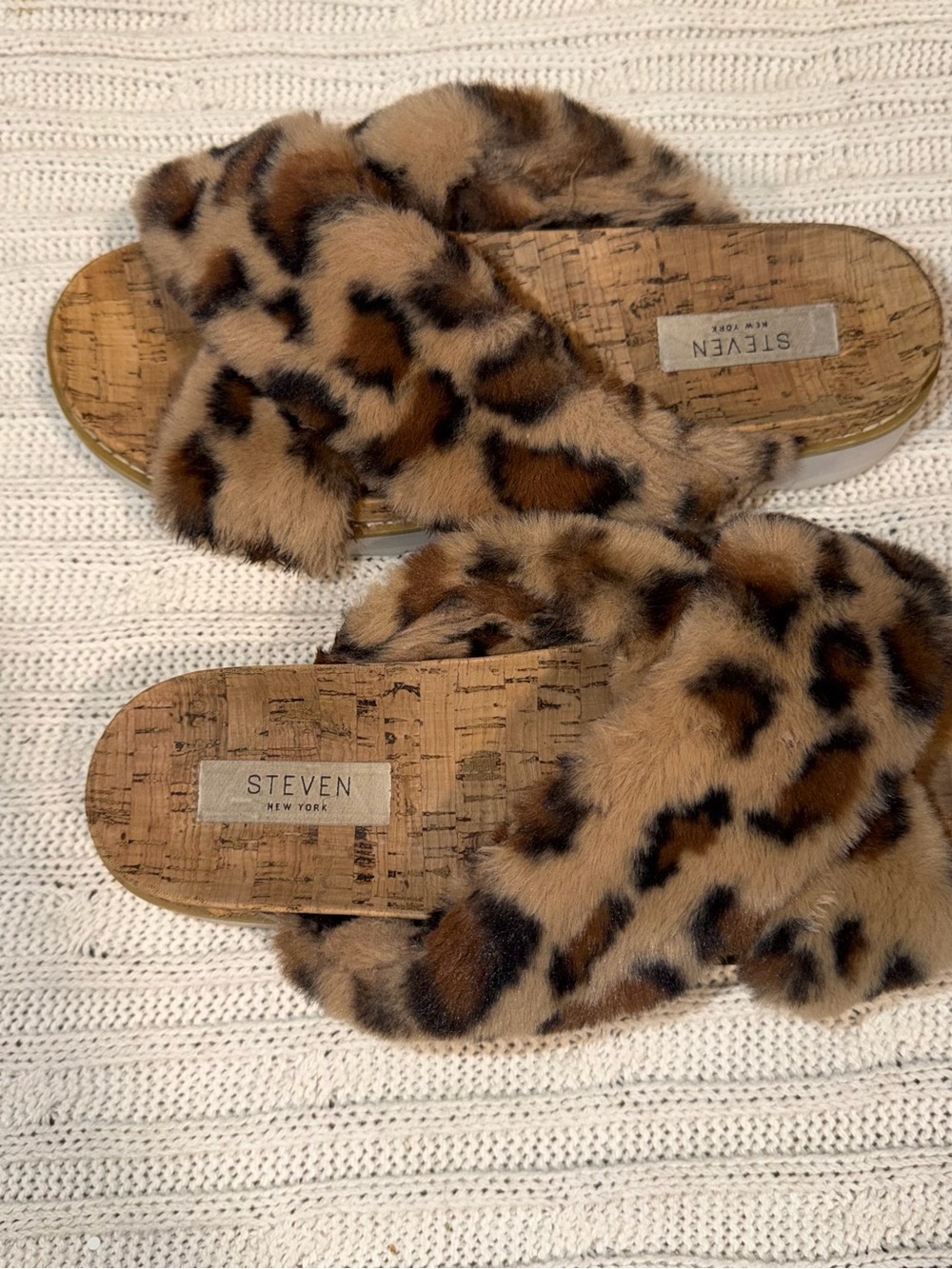 Steven By Steve Madden Leopard Print Fur Slide Sandals - Brown/Tan/Black